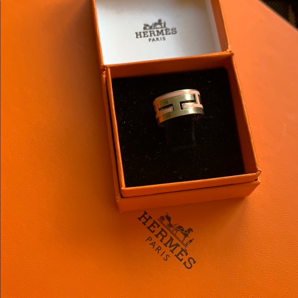 Hermes enamel Pink and silver ring